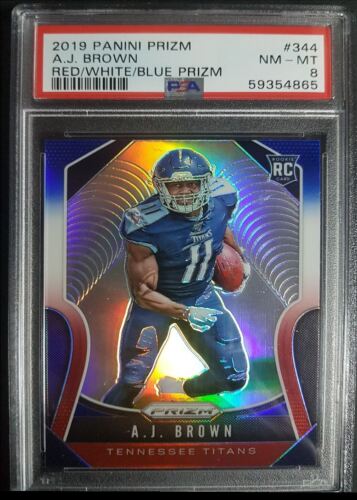 2019 Panini Prizm Blue Red Sharpe Rookie White Sparkle A.J. Brown Rookie PSA 8 - Picture 1 of 2
