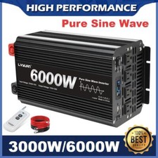 3000W 6000W Pure Sine Wave Power Inverter 12V to 120V 50HZ/60HZ LCD 4Socket Car