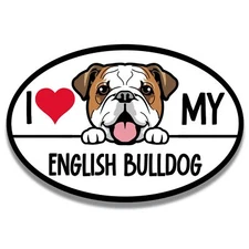 Magnet Me Up I Love My English Bulldog Dog Breed Car Magnet Decal, 4x6 in Oval
