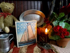 PRIMITIVE FOLK USA ANTIQUE VINTAGE COLONIAL AMERICANA STYLE SAIL SHIP BOAT SIGN