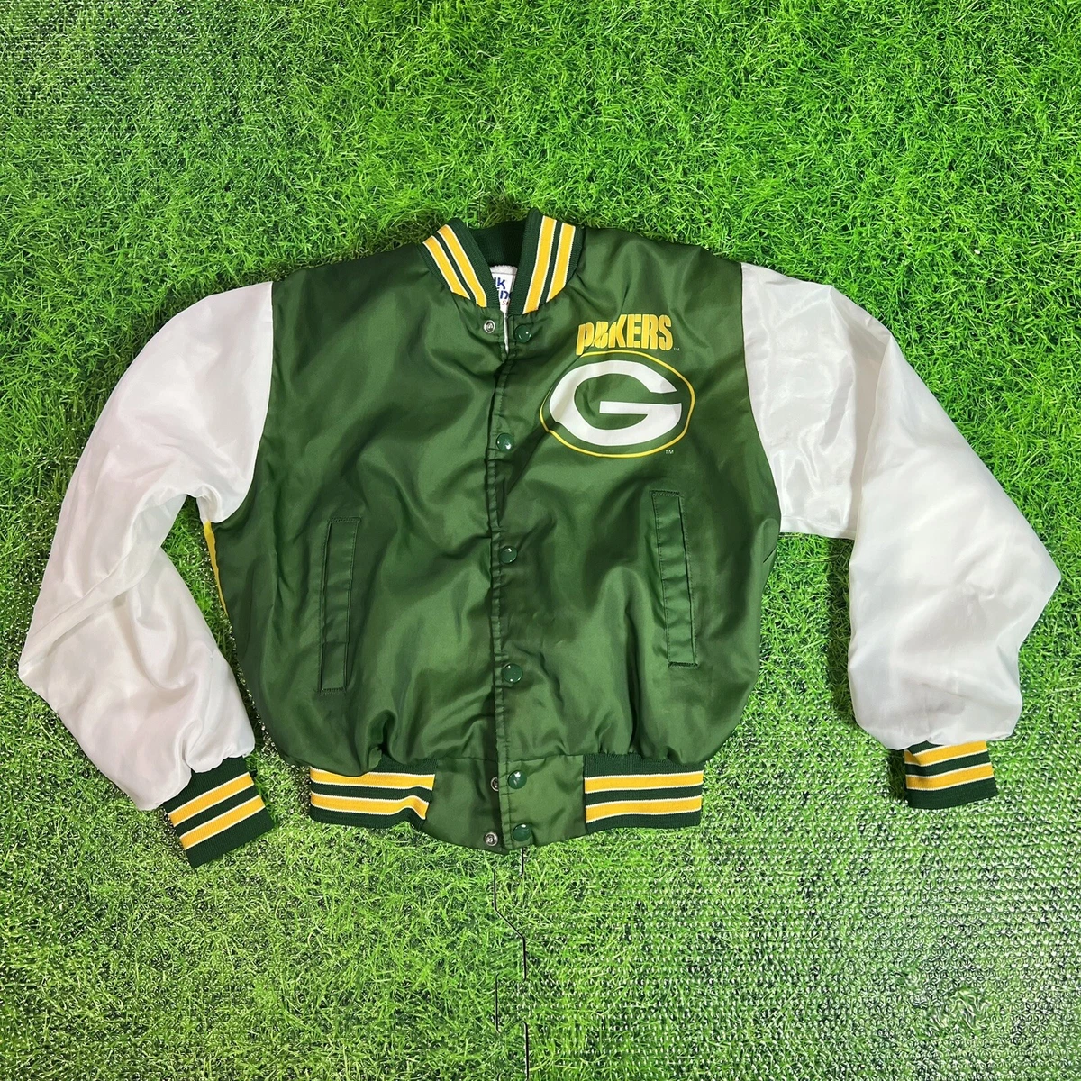 VTG Green Bay Packers Chalk Line Fanimation Bomber Jacket Sz 14-16 GRAPHIC