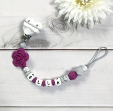 Nuckelkette Name Door Pacifier Chain Silicone Grey White Berry