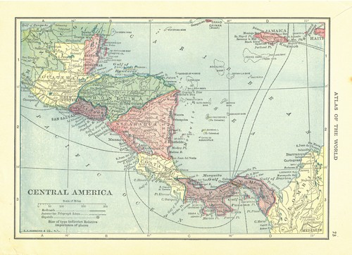1911 Handy Atlas Vintage Map Pages - South America on one side and Central Am...