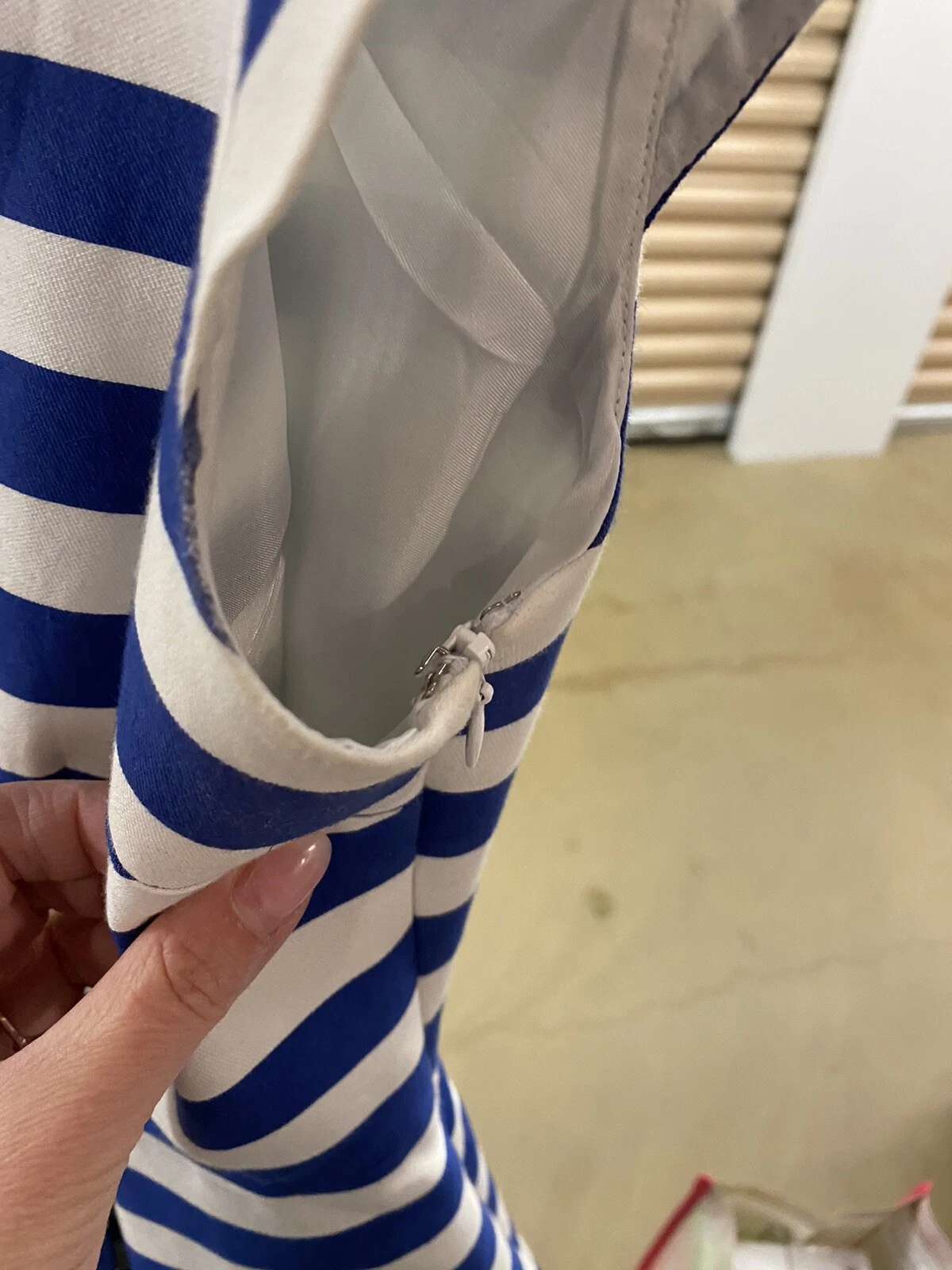 Abito a righe Kate Spade Mariella blu navy e bianco $395 tg. 8