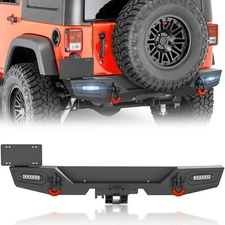 Rear Bumper For 2007-2018 Jeep Wrangler JK JKU With D-rings & LED Lights 