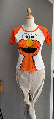 Damen Teenager Sesamstraße Elmo T-Shirt Gr 36/S weiß orange 100% Baumwolle  