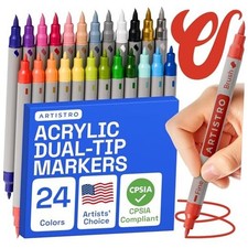 ARTISTRO Dual Tip Acrylic Paint Markers - Art Painting 24 Dual Tip Brush Fine