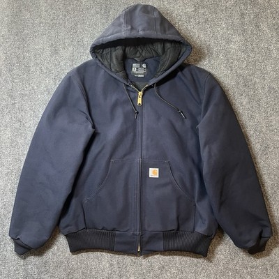 Carhartt J140 DNY Jacket Mens M Dark Navy Quilted Lined Hooded USA Loose Fit