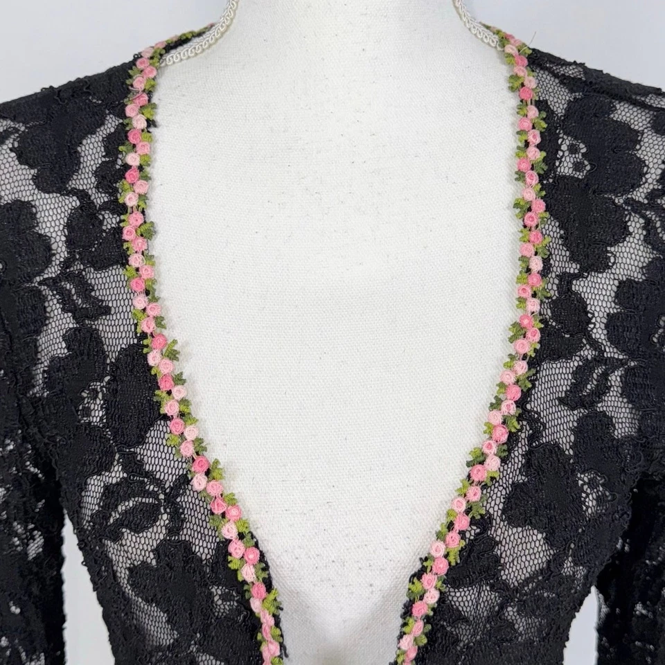 Top bolero de encaje vintage Betsey Johnson Luxe para mujer Fairy Grunge grande negro Y2K Foto 2 de 4