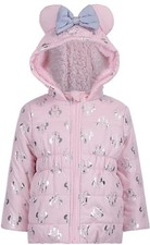 Minnie Mouse Print Disney Girl's Hooded Puffer Jacket with Ears and Bow 2T