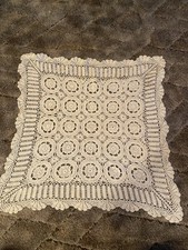 Handmade Cotton Crochet Lace Square Tablecloth Vintage Antique Off White Beige