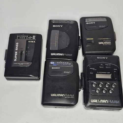 Lot of 5 Vintage Sony Walkman Aiwa Cassette Players For Parts or Repair