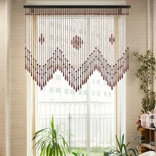 Bamboo Wood Beaded Valance Curtain Handmade Doorway Farmhouse Decoration Valance
