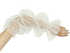 Women's Long Tulle Gloves Lace Semi Sheer Puffy Sleeves One Size Ivory