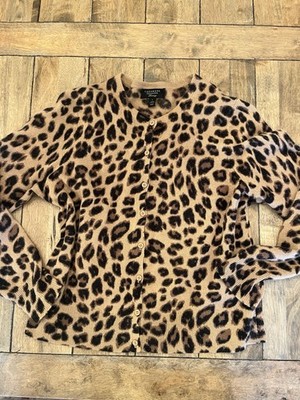 Charter Club Luxury Leopard Print Cardigan 100% Cashmere Size Large