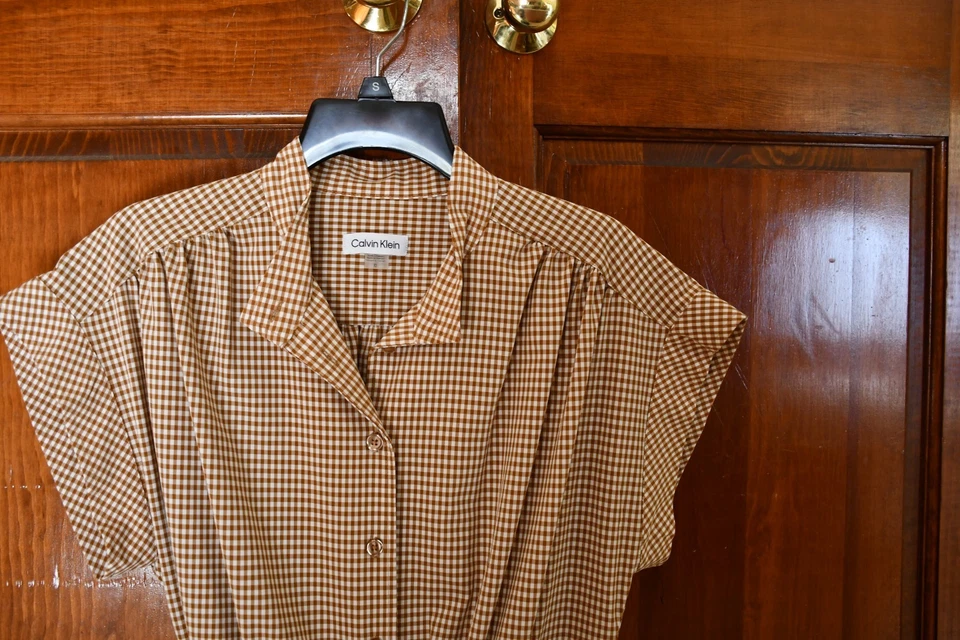 Vestido Tuckernuck naranja oscuro a cuadros Calvin Klein talla L, poliéster/spandex Foto 3 de 4