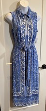 MSK Blue White Midi Dress Silver Zipper Front Women's Size Medium NWT