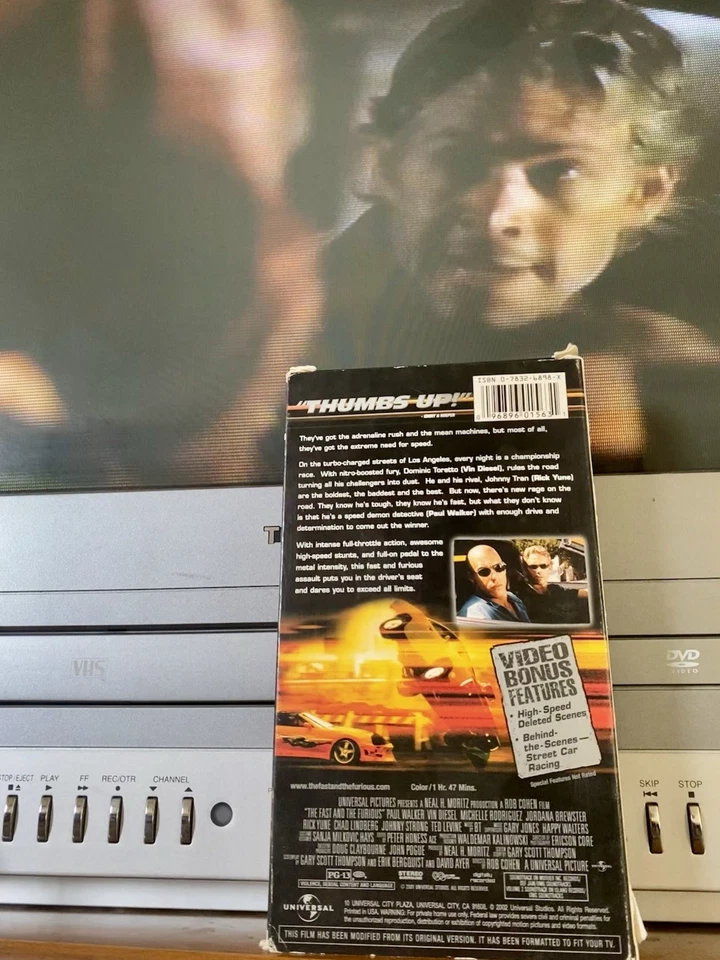 The Fast and the Furious VHS 2001 Paul Walker Vin Diesel - Image 2 of 4
