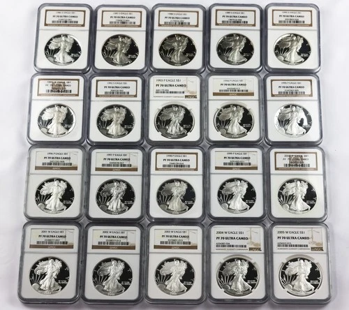 1986-2005 American Silver Eagle 1oz Complete Set of 20 Coins NGC PF70 Very Rare
