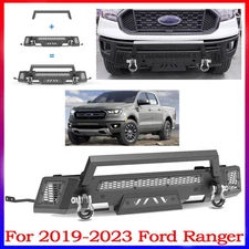 Black Steel Front Bumper For 2019 2020 2021 2022 2023 Ford Ranger w/ 2*D-Rings