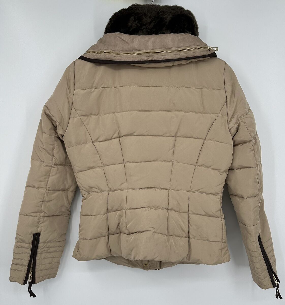 Zara Basic Tan Full Zip Goose Down Belted Collar Puffer Coat Zara Basic Tan Full Zip Goose Down Belted Collar Puffer Coat