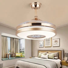 Gold Bluetooth LED Chandelier Invisible Ceiling Fan Light 7-Color Music Player 
