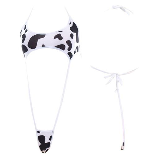 Women Kawaii Cow Cosplay Lingerie Bodysuit Halter Monokini Mini Anime Jumpsuit - Picture 12 of 13