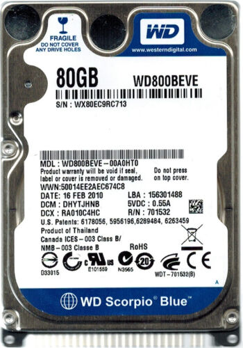 Western Digital WD800BEVE 80GB,Internal,5400 RPM ide PATA EIDE 2.5" - Picture 1 of 1