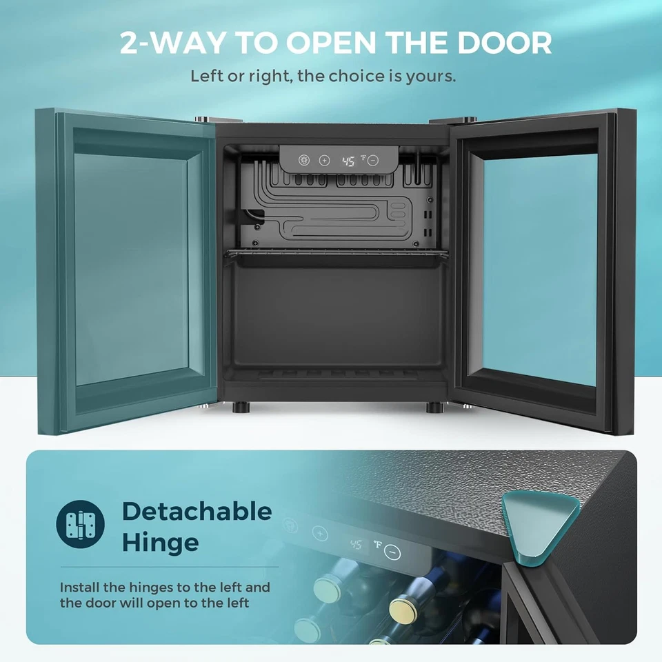 Mini Beverage Fridge Glass Door LED Cooler with Adjustable Shelves for Home Bar - Image 3 of 4