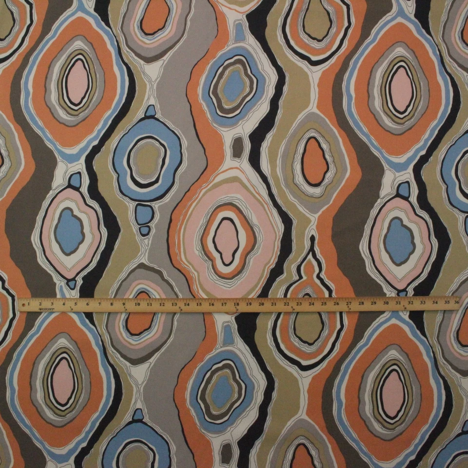 DURALEE LA PETIT ROCHE NATURAL PINK BLUE GEOMETRIC CIRCLES FABRIC BY YARD 54"W - Image 2 of 4