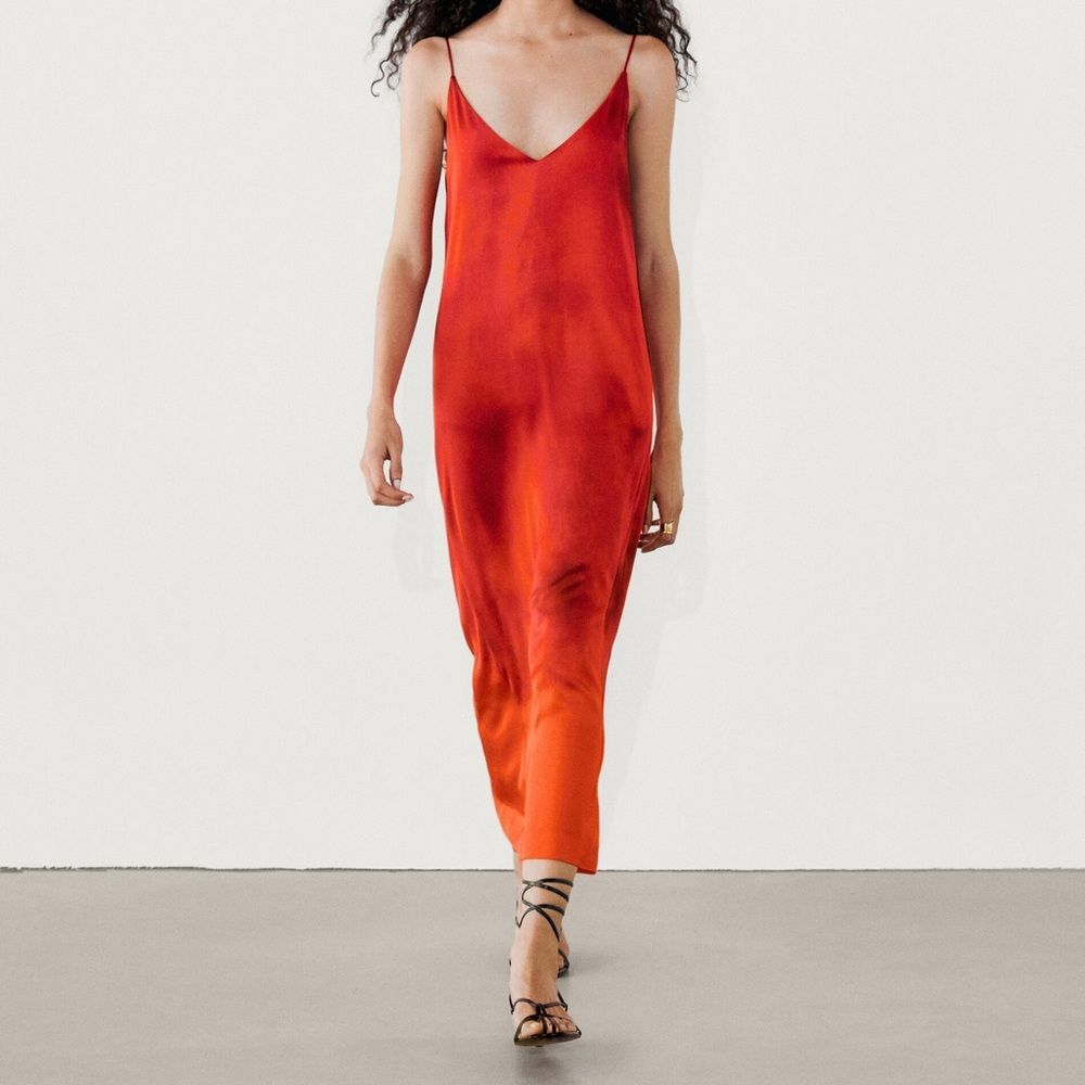 ★ Massimo Dutti★ Embroidered Detail Fluid Midi Dress 0660 ☆ Massimo Dutti☆ Embroidered Detail Fluid Midi Dress 0660