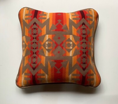 16 x16'' Wool & Camel Leather Pillow SW pattern made w/Pendleton Fabric
