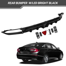 For 2018-2022 2019 2020 2021 Honda Accord Rear Bumper Diffuser W/LED Gloss Black