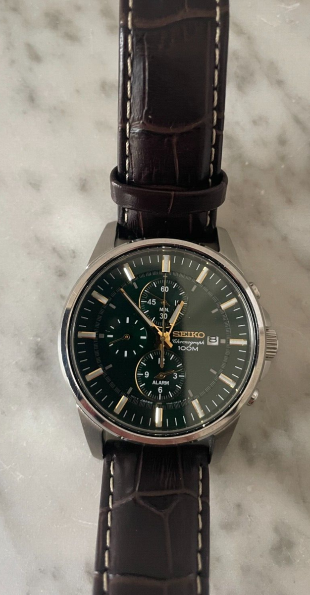 Seiko Watch Chronograph Quartz Green 7T62-0LD0 Used | eBay UK