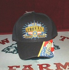 US Veteran Military Served Proudly All Branches Embroidered Adjustable Black Hat
