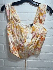 NWT Windsor Floral Season Lace-Up Satin Corset Top Orange Flower Size Small