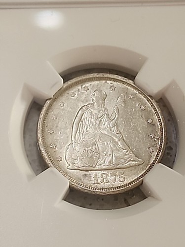 1875 S Silver Seated Twenty Cent Piece AU details - Picture 2 of 3