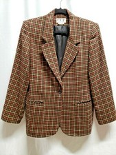 Vintage 80s 90s Plaid Womens Classic Houndstooth Blazer 8P Polyester Blend