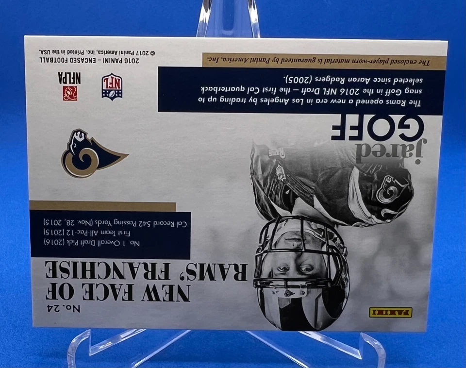 2016 panini encased Jared Goff RC Player Worn patch Super Rare only 04/10 beauty - Image 4 of 4