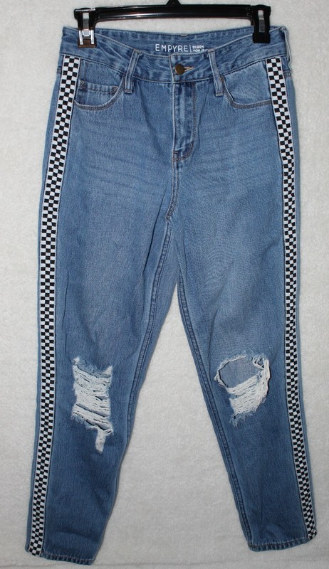 Empyre Eileen Mom Jean - Checkerboard Side Stripe Light Wash Jeans, Size 1