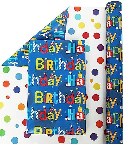  Reversible Happy Birthday Wrapping Paper Roll for Kids Boys Girls Birthday  - Image 3 of 4