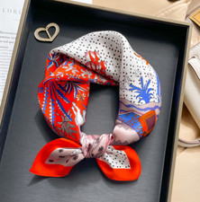 100 Mulberry Silk Scarf 53X53cm Women Square Bandana Wrap Red floral fragments