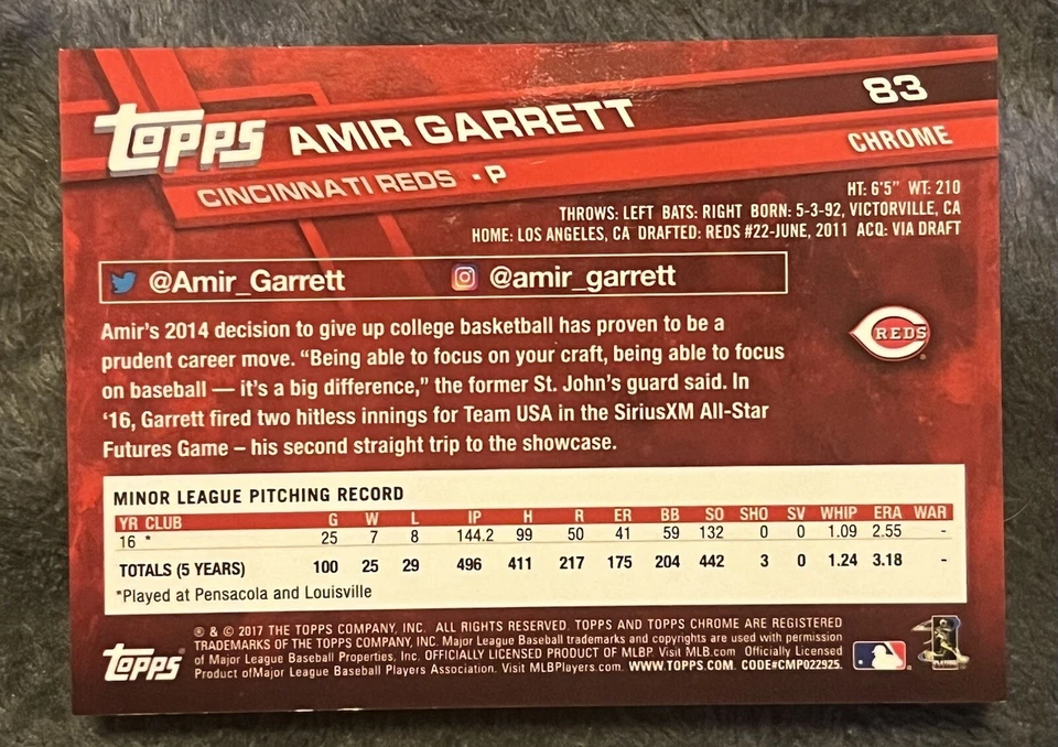 2017 Topps Chrome Amir Garrett Parallel Negative Refractor NM-MT! - Image 2 of 4