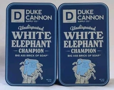 2X Duke Cannon White Elephant Champion Bar Soap 10 oz Collectable Blue Tin 