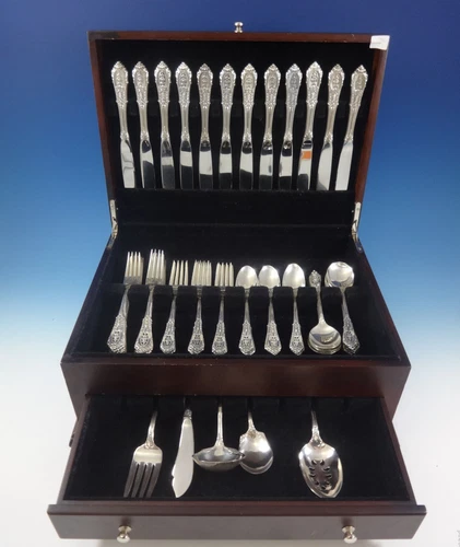 Rose Point by Wallace Sterling Silver Flatware Set For 12 Service 65 Pieces