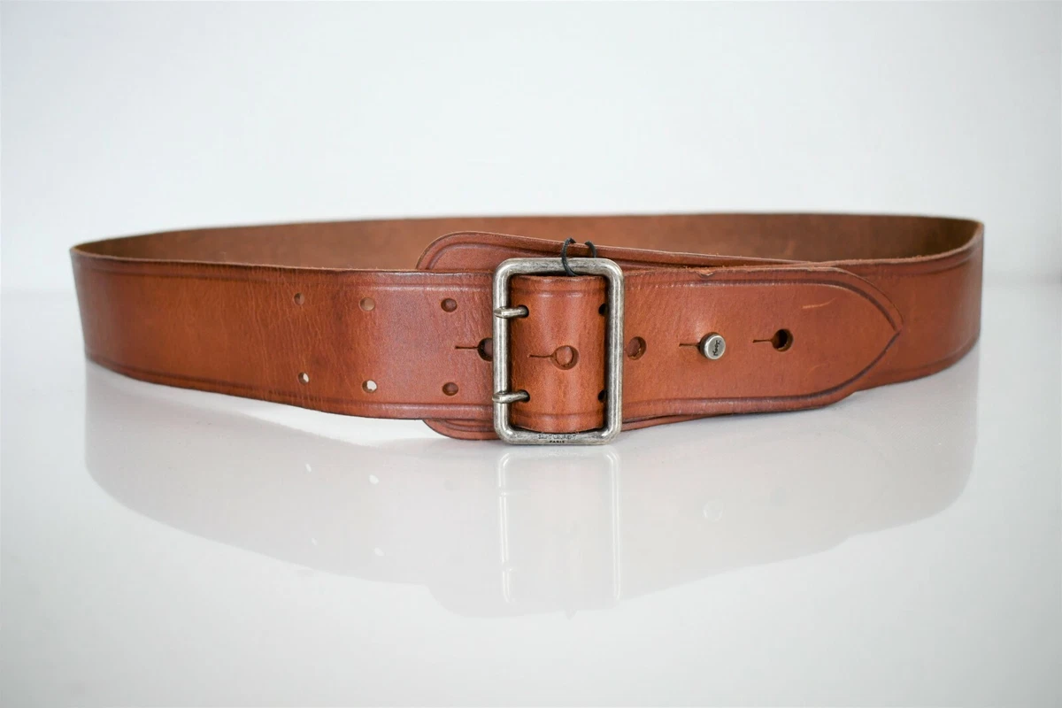 Vintage Yves Saint Laurent YSL Tan Embossed Leather Skinny Belt Brass 39.5” Yves Saint Laurent Belts | The RealReal main image 4