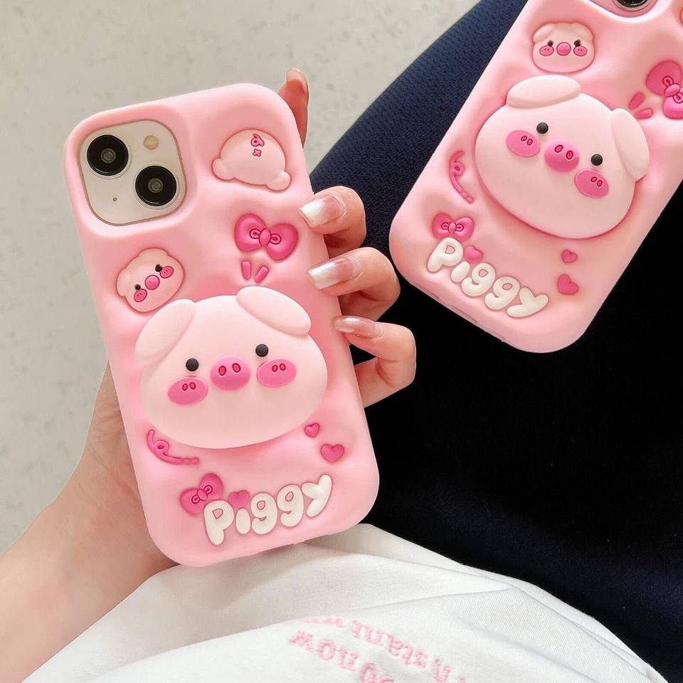 Luxury Lovely 3D Cute Soft Silicone Pig Cover Case For 14 13 12 11 15 16 Pro Max - Image 2 of 4