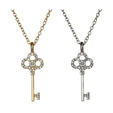 KEY NECKLACE 17" Chain GOLD or SILVER Sparkling Crystal Rhinestone Pendant NEW