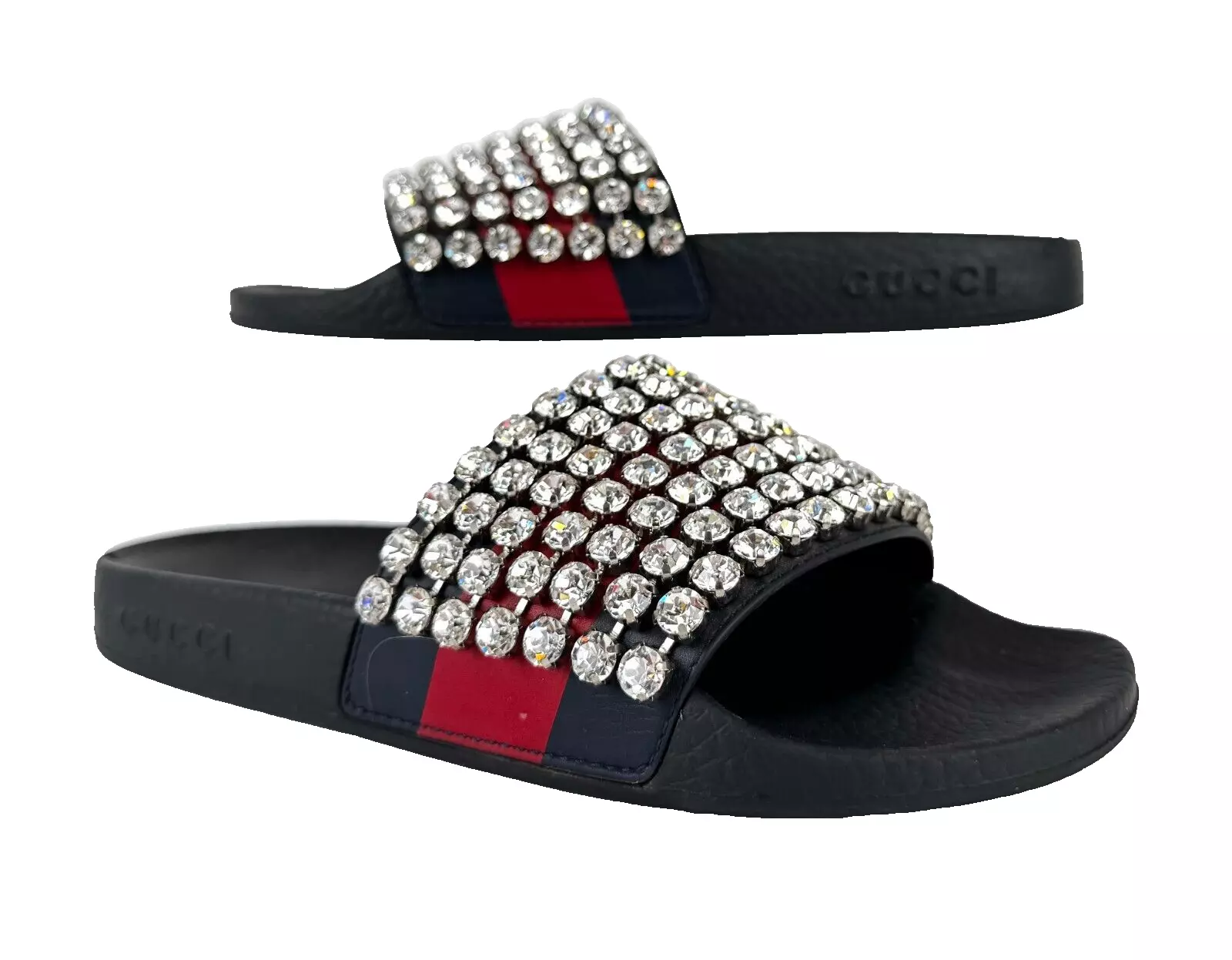 Gucci 1 Auth 6 US 36 EU Web Crystals embellished Slides Sandales Chaussures
