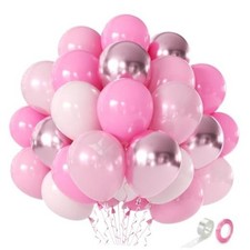 Pink Balloon Set, 60pcs 12" Metallic Chrome Baby Pink Hot Pearl Light Pink
